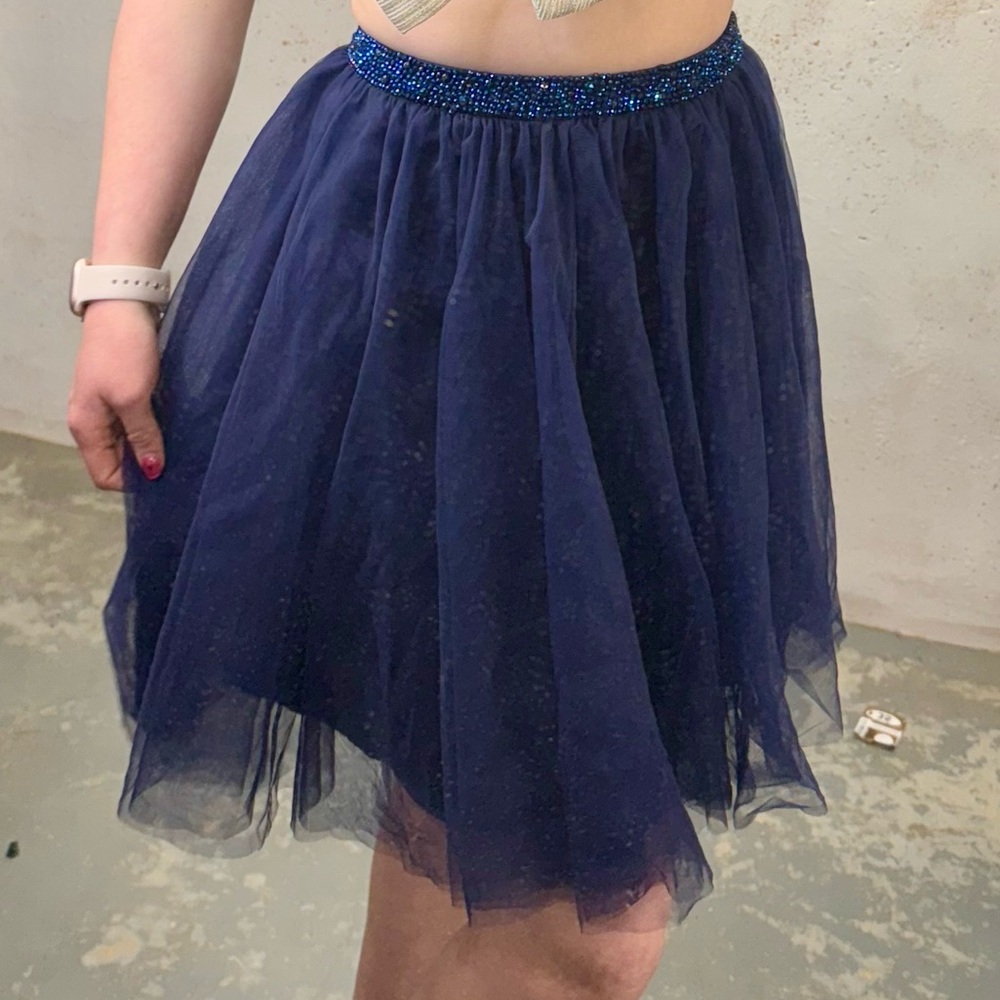 Sherri Hill Tulle Mini Skirt Beaded Waist Blue Size 6 Formal Style